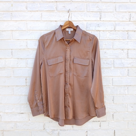 Equipment Satin Button Down Shirt XS Taupe - Picture 2 of 5